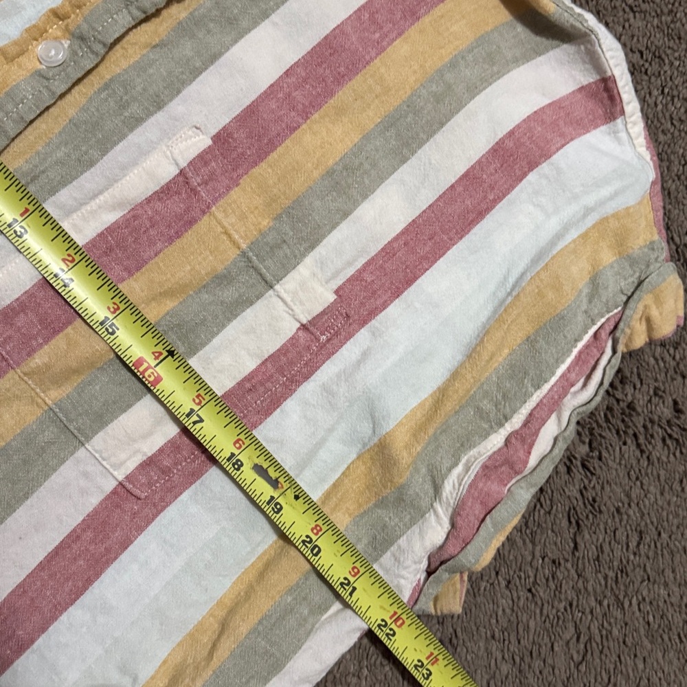 Threshold Rayon/Linen blend Button Up Shirt-Striped/Red/Mustard/Beige/Olive-Sz L - Picture 11 of 14